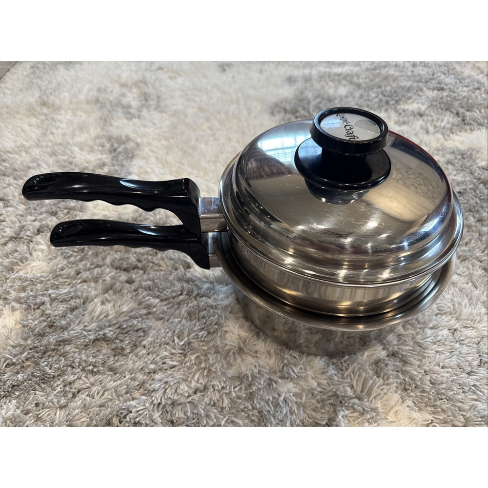 VTG Lustre Craft 3-Ply 18-8 Stainless Steel 3 Qt Sauce Pan + Steamer & Lid - USA